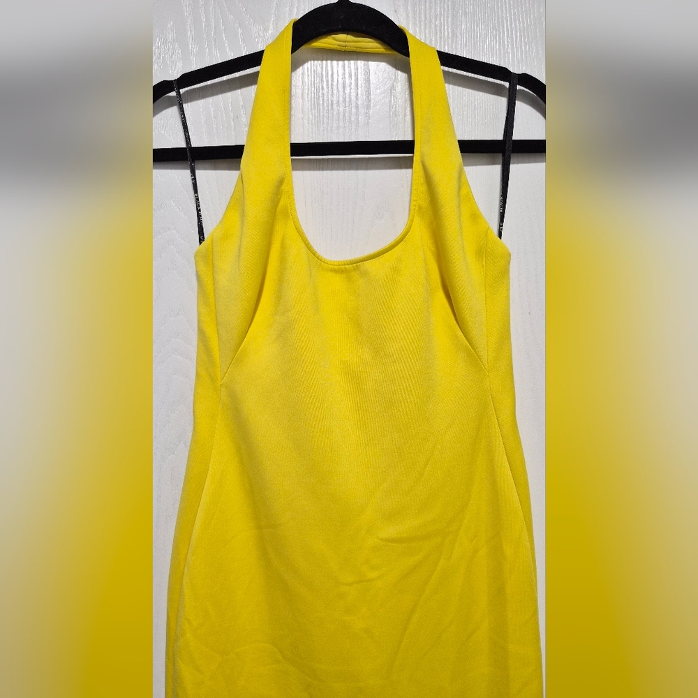 Black Halo Eve Naples Neoprene Halter Yellow Maxi Dress Size 6 - Picture 3 of 10